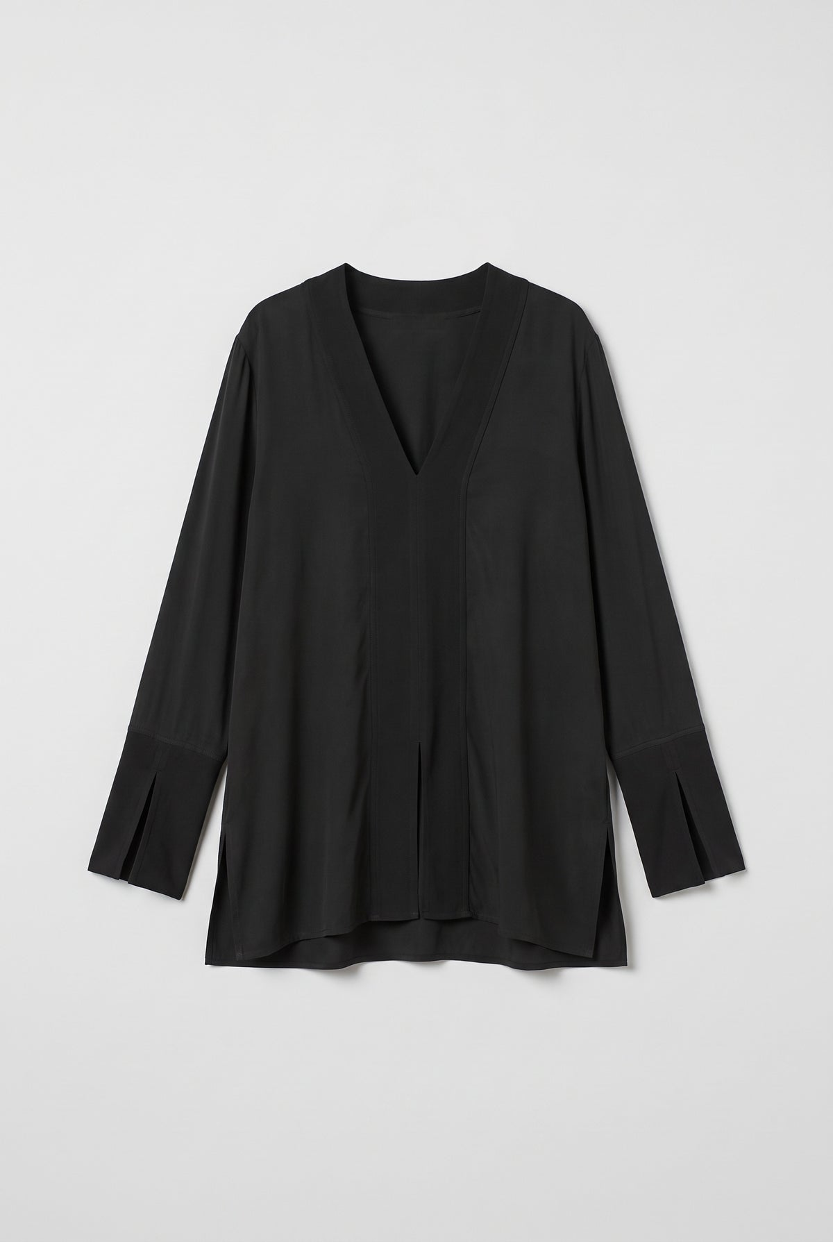 V-Neck Split-Sleeve Blouse - Black - flat lay