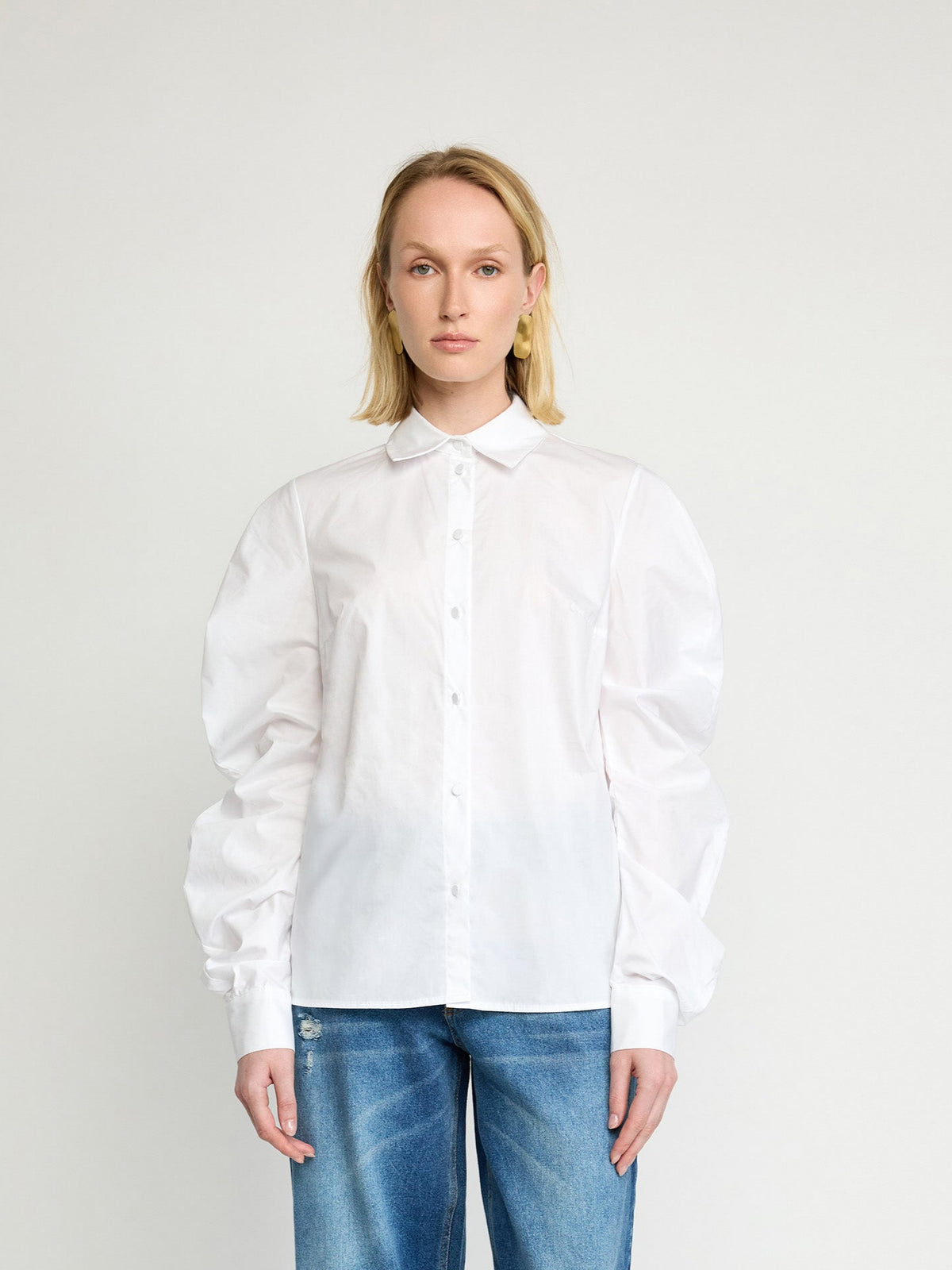 White Cotton Puff-Sleeve Shirt - Maska