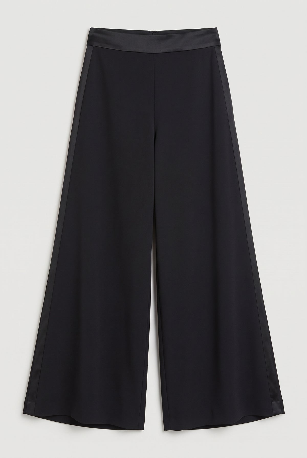 Wide-Leg Satin-Effect Pants - Black - flat lay