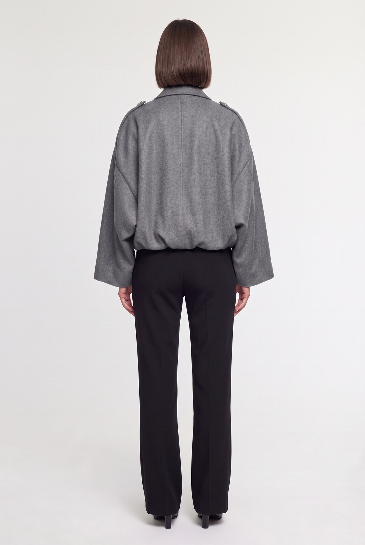 Wool-Blend Bomber Jacket - Grey - back view