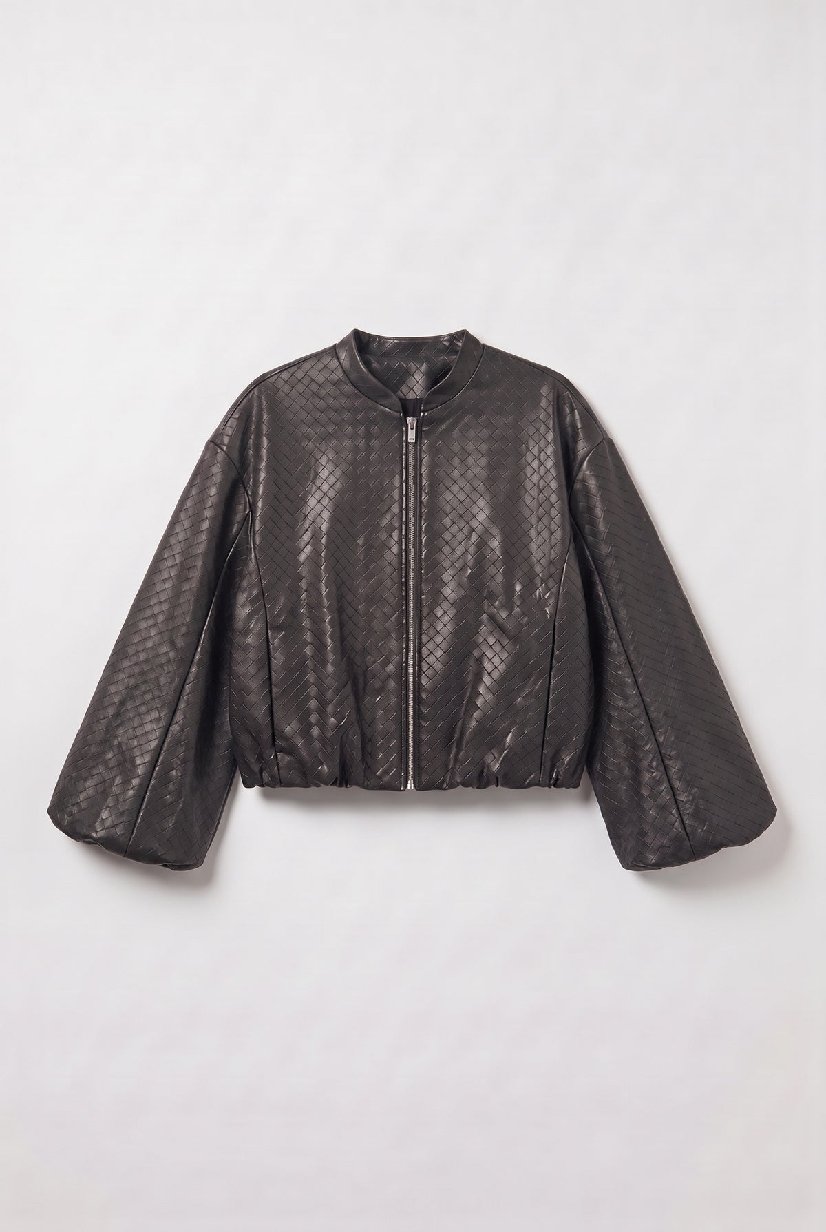Woven-Effect Leather Jacket - Black - flat lay