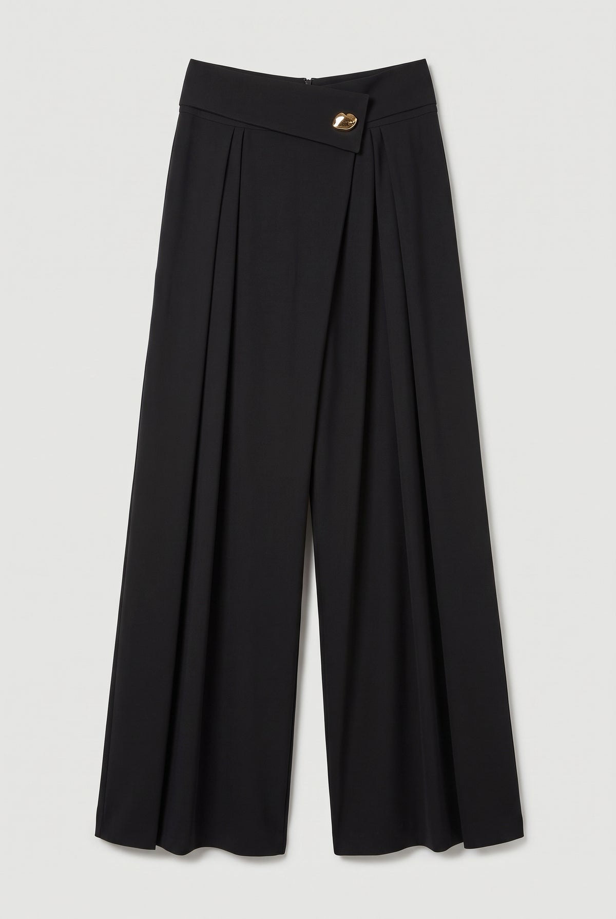 Wrap-Front Wide-Leg Trousers - Black - flat lay