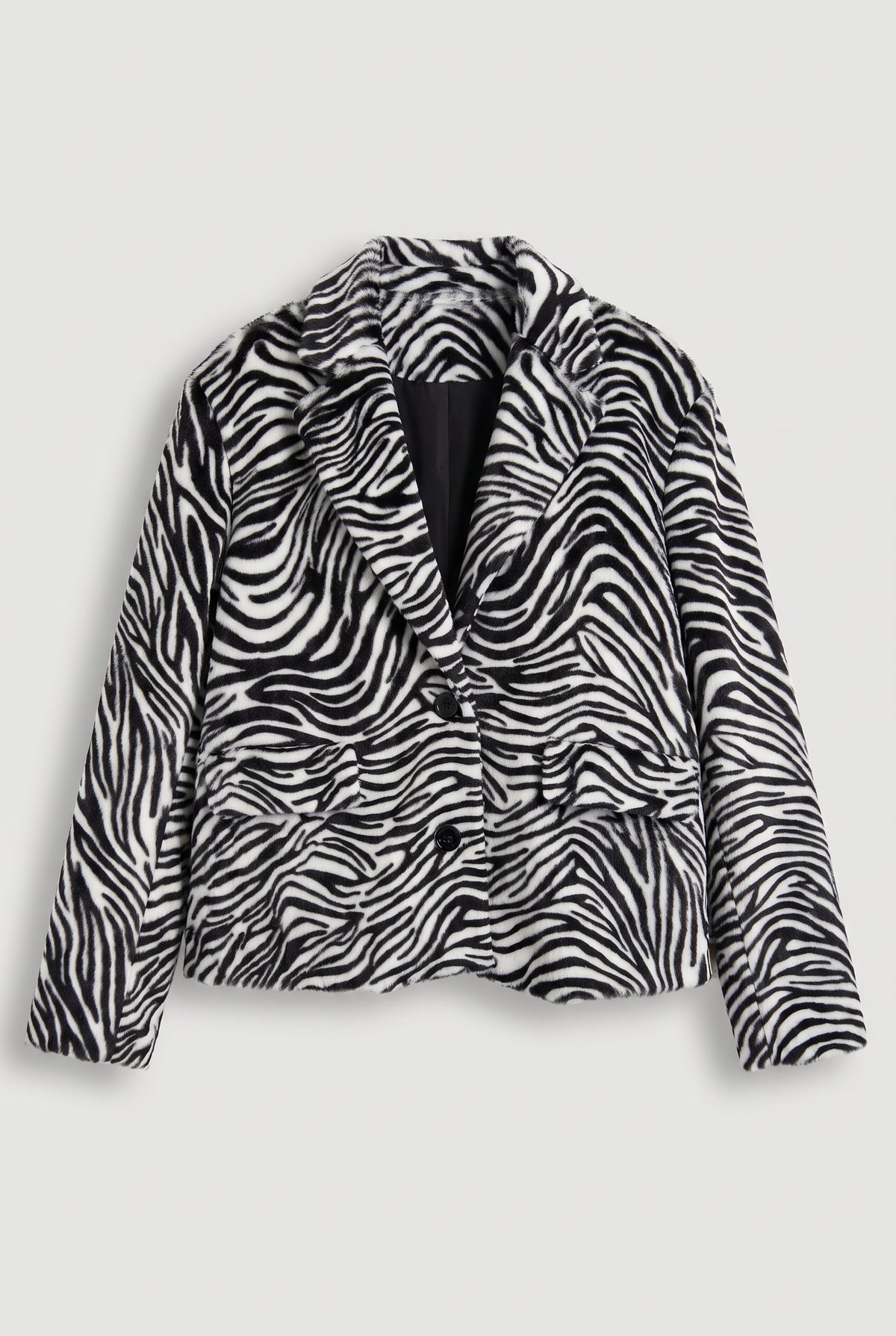 Zebra-Print Faux-Fur Blazer - White/Black - flat lay