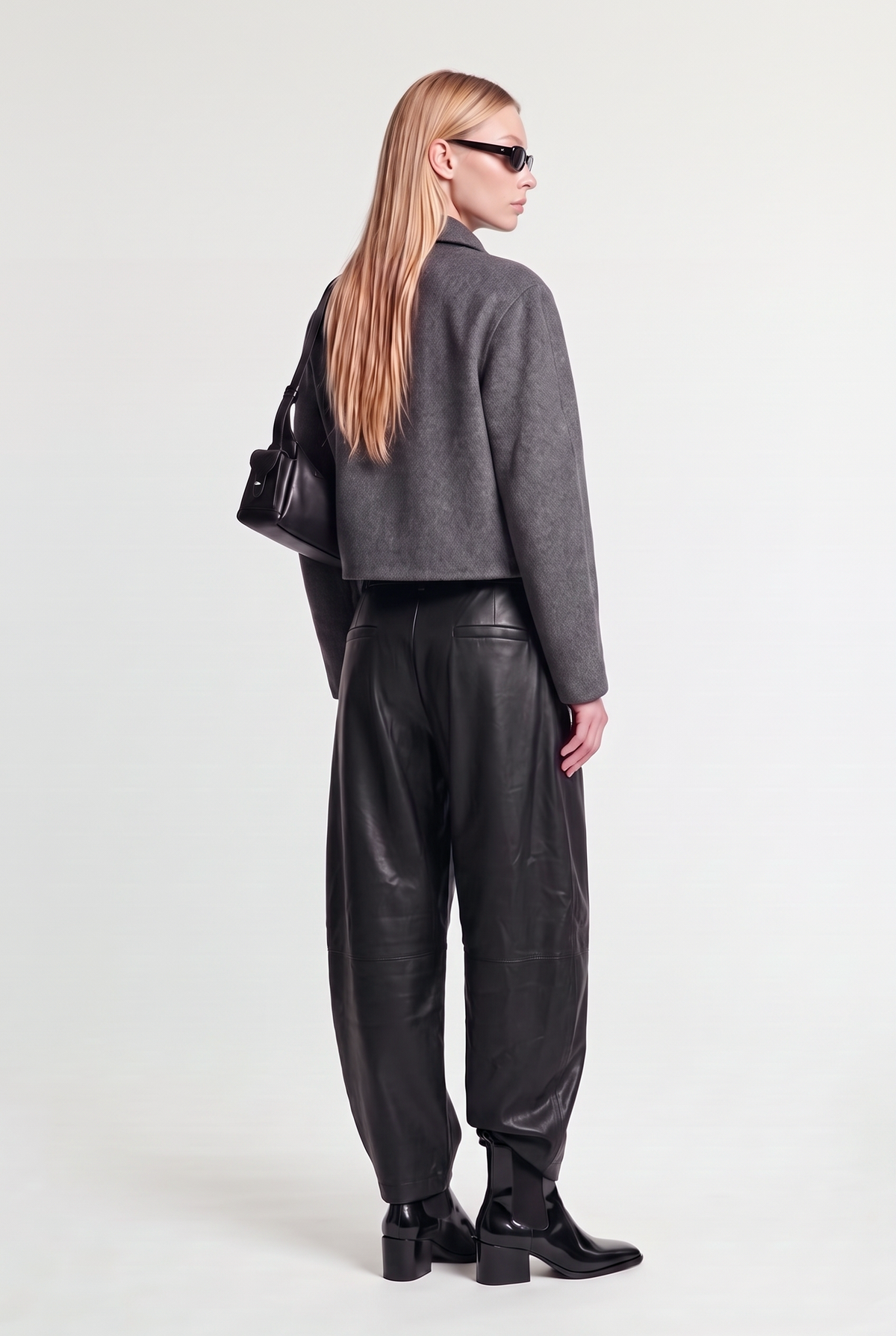 Zip-Up Crooped Jacket - Grey - back view