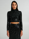 Cropped turtleneck sweater with sequins