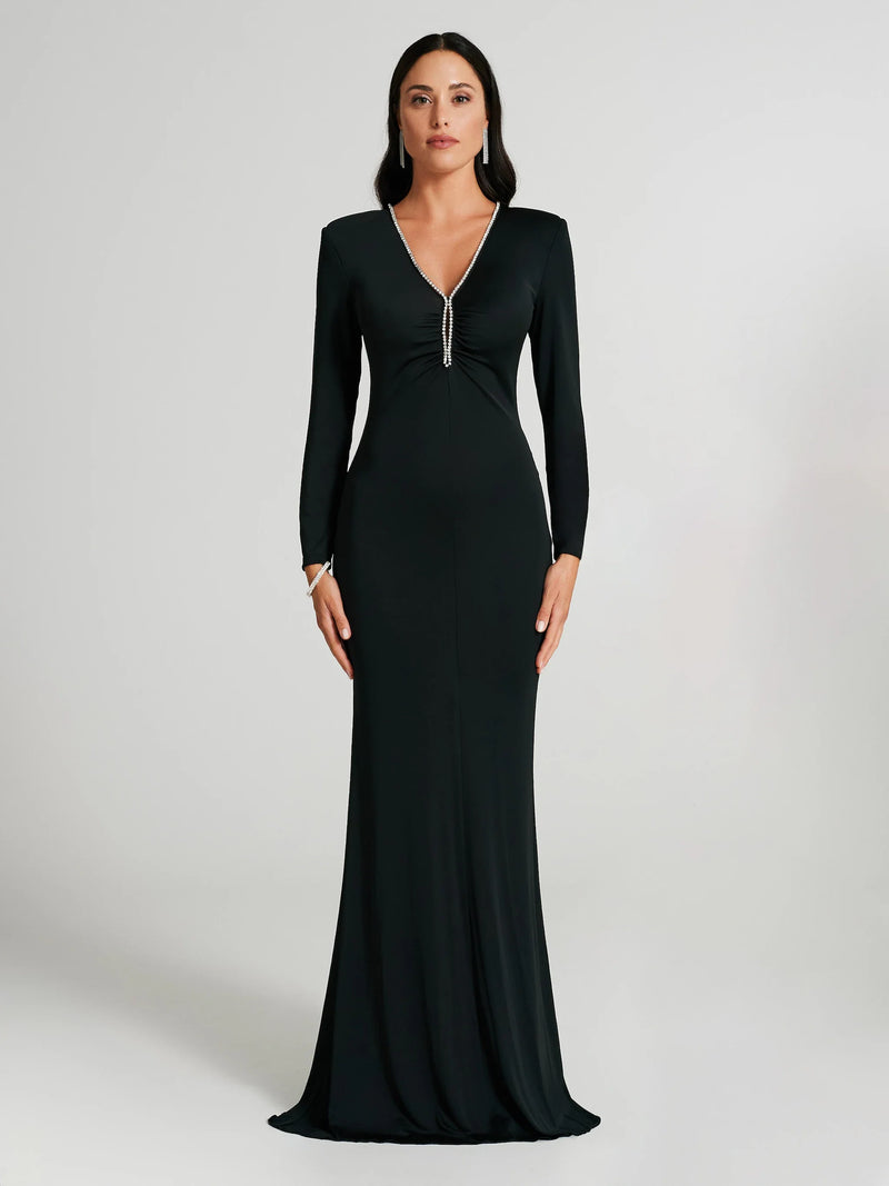 Long dress with crystal teardrop cut-out