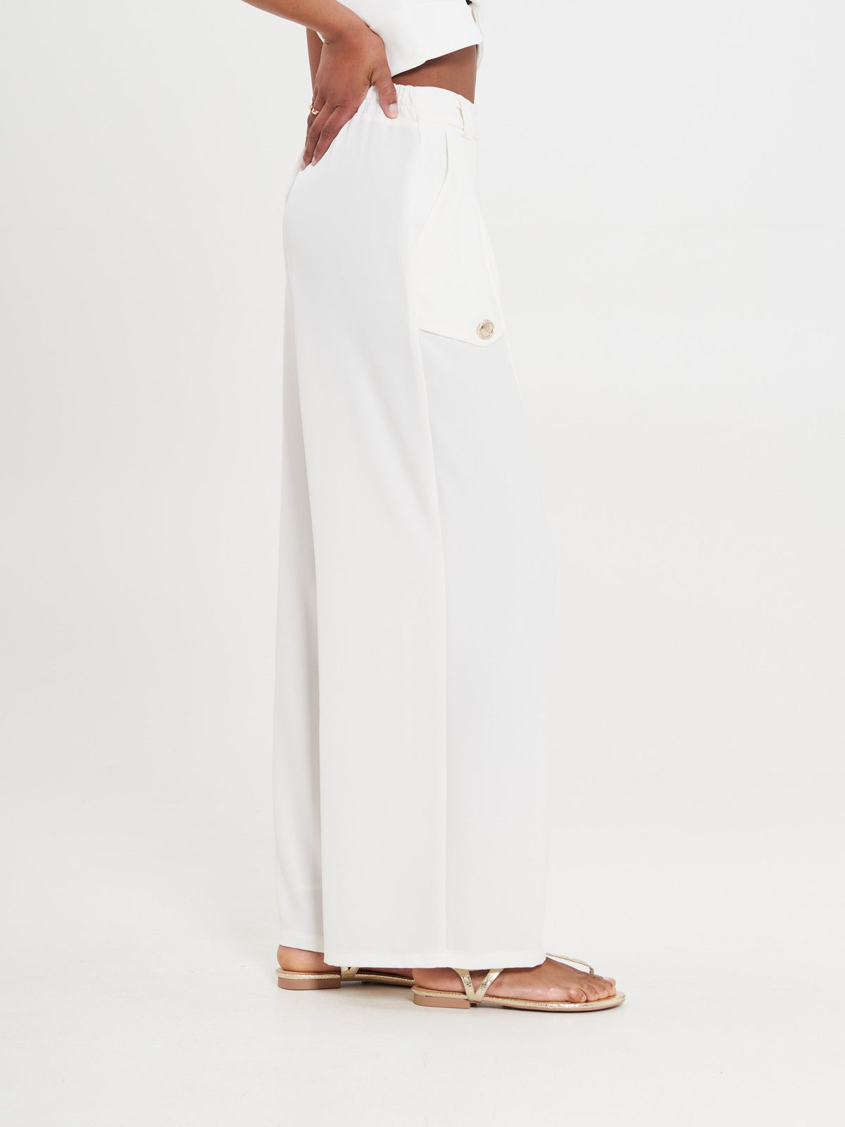 Ivory Flowy Trousers with Buttons