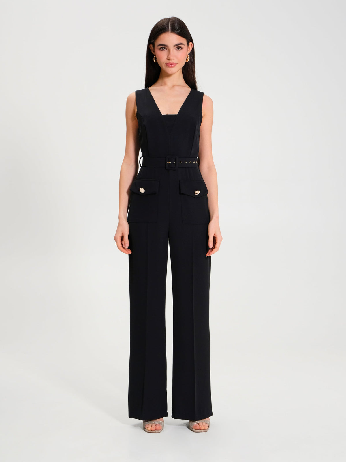 Cady jumpsuit with pockets and belt