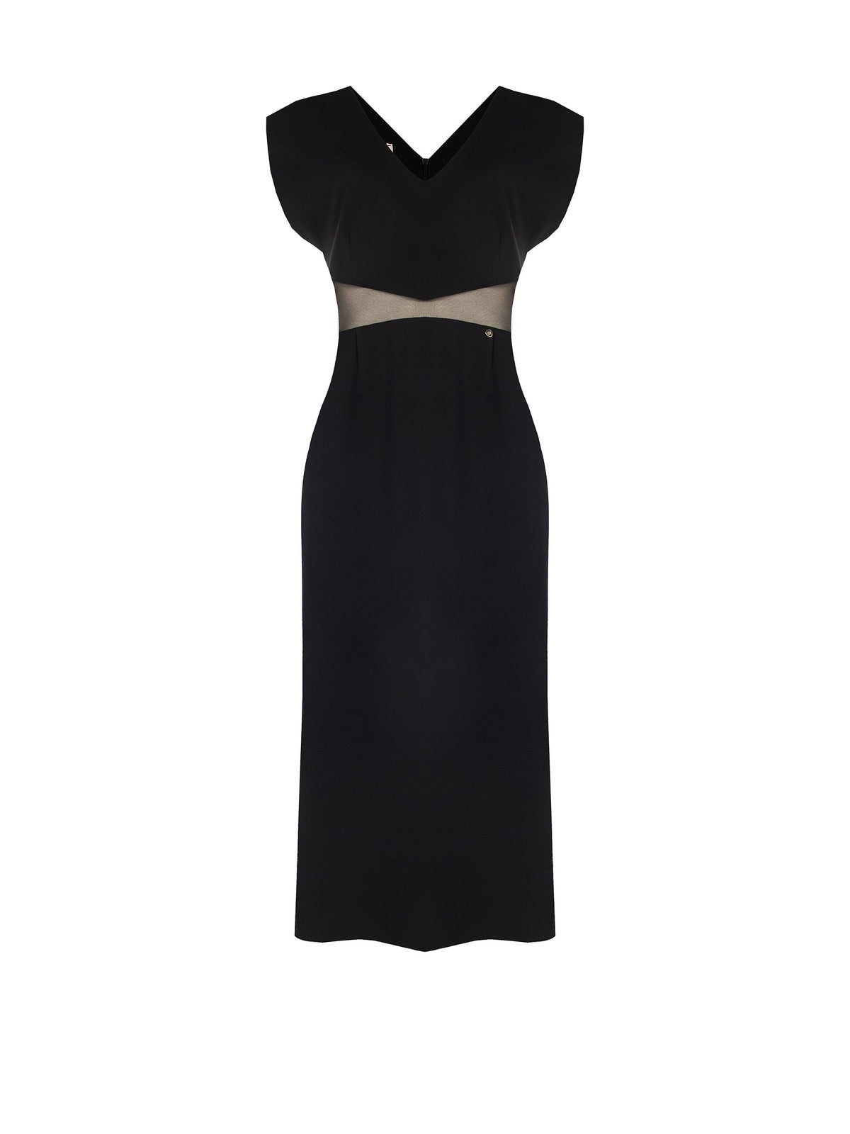 Sheath Dress in Technical Fabric with Shoulder Straps and Mesh Cut-Out