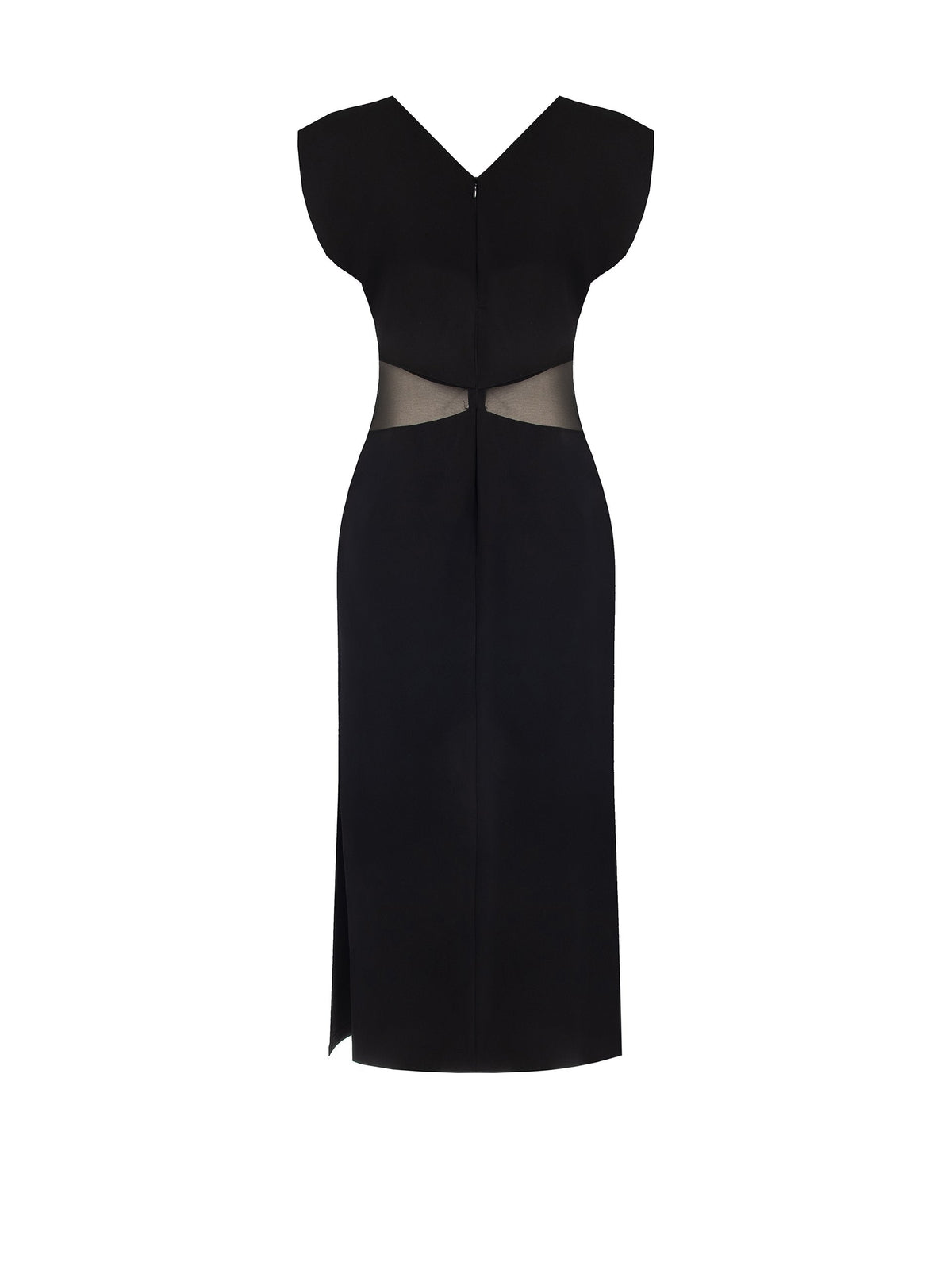 Sheath Dress in Technical Fabric with Shoulder Straps and Mesh Cut-Out