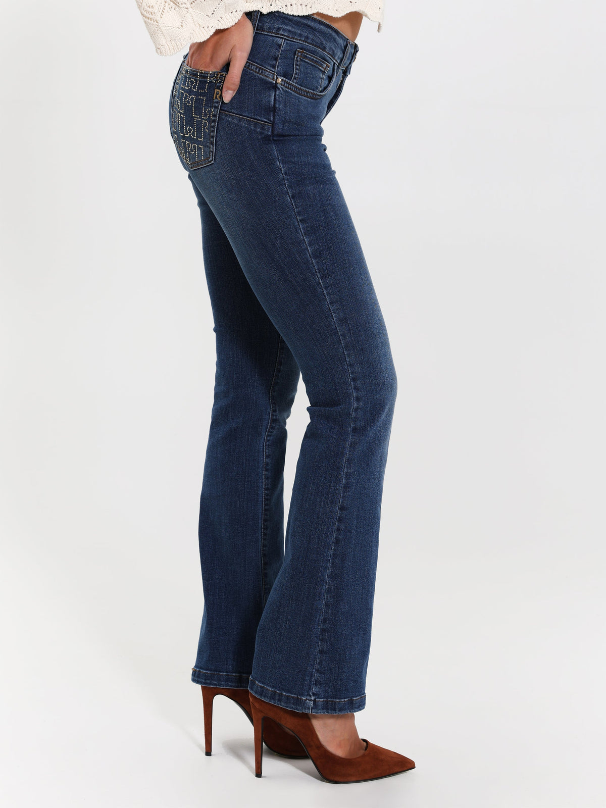 Flared Jeans with Rhinestone Pocket