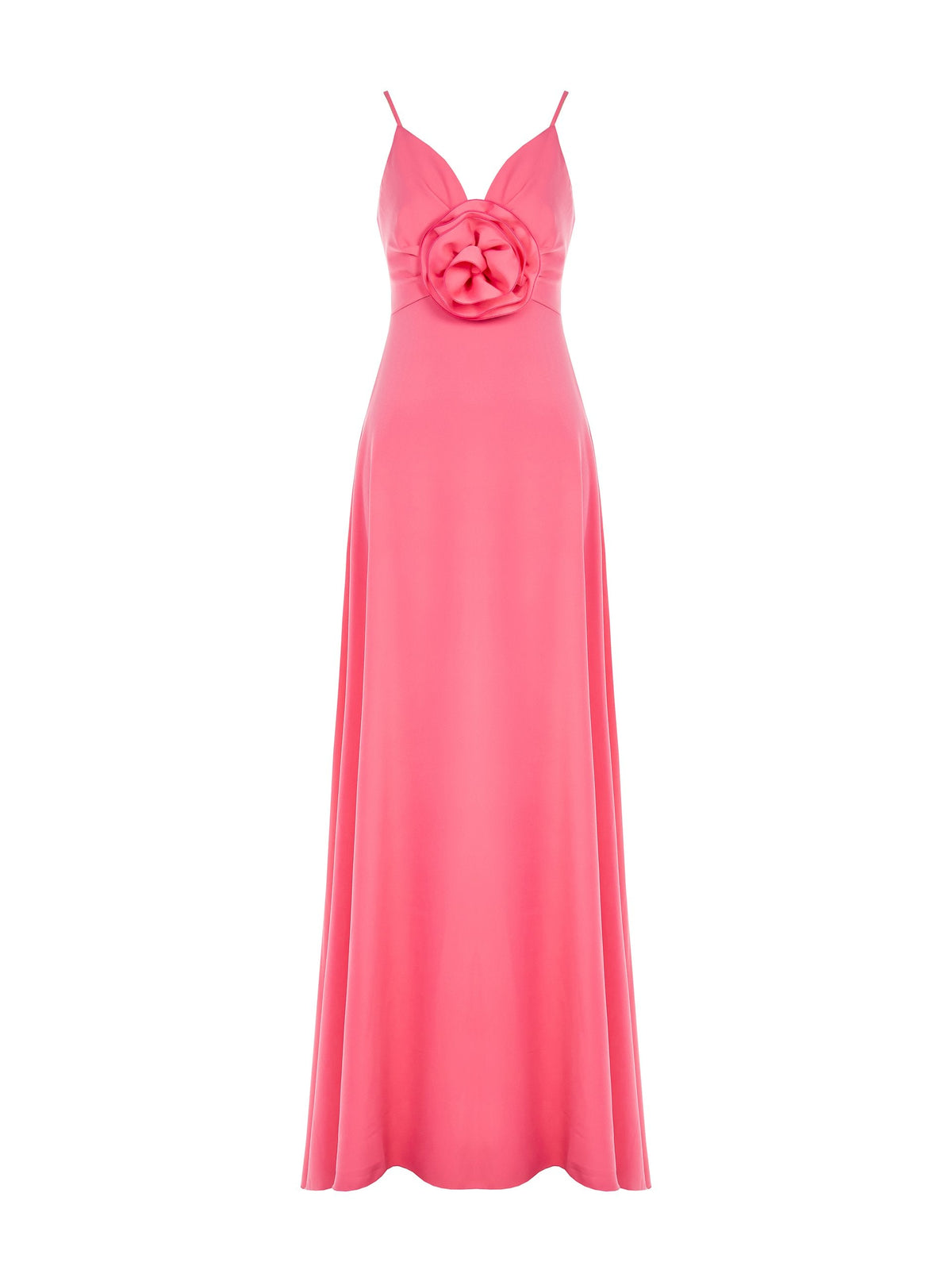 Opaque Long Satin Dress with Flower Brooch
