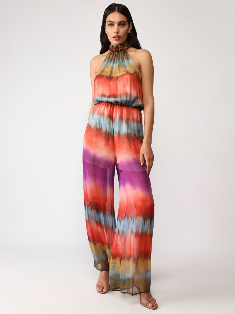 Abstract-print halterneck jumpsuit