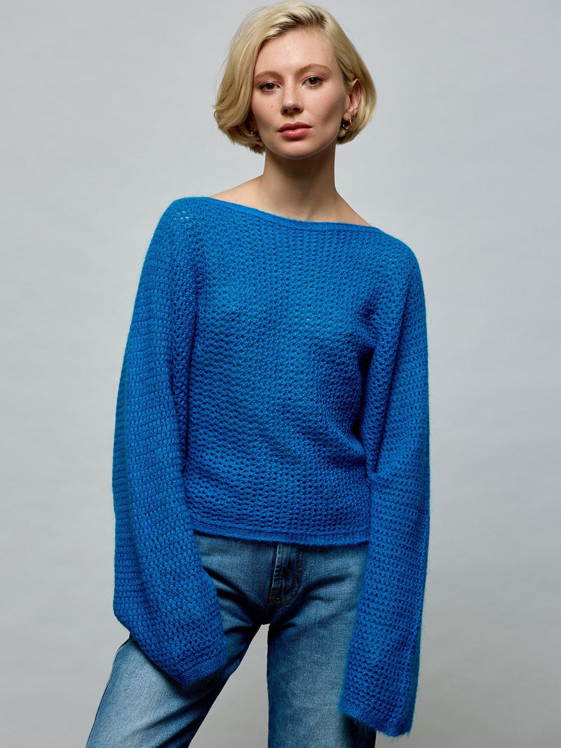 Bat Sleeves Knit Sweater O/S BLUE SWEATER Maska