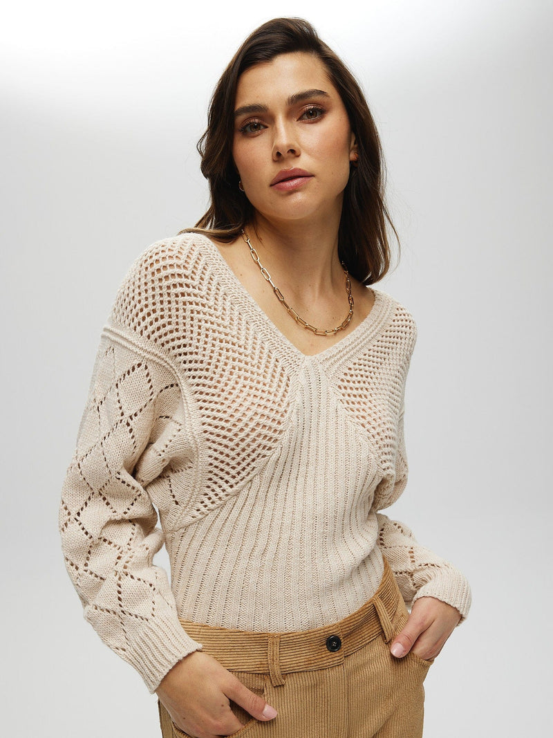 Crochet Knit Sweater S IVORY SWEATER Maska