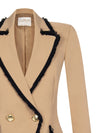 Double-breasted Jacket with Frayed Hems CAMEL JACKET Maska