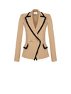 Double-breasted Jacket with Frayed Hems S CAMEL JACKET Maska