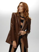 Faux Leather Blazer S BROWN JACKET Maska