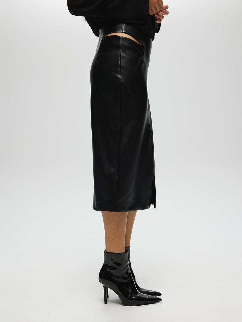 Faux Leather Skirt with Cut Out Detail BLACK SKIRT Maska
