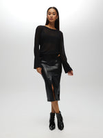 Faux Leather Skirt with Cut Out Detail BLACK SKIRT Maska