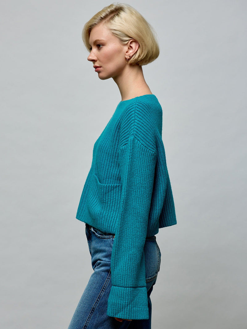 Front Patch Pocket Sweater O/S TURQUOISE SWEATER Maska
