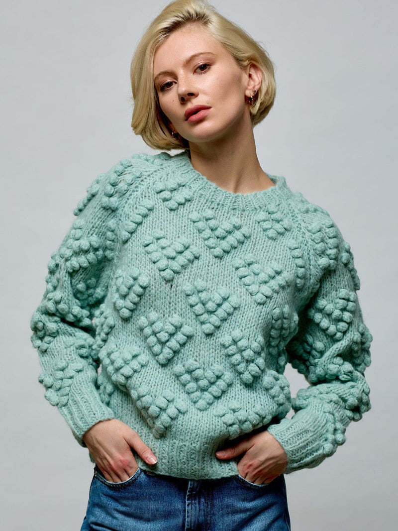 Pull en tricot à pompons en forme de cœur O/S MINT SWEATER Maska