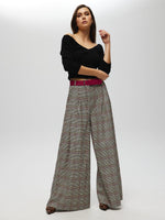 Houndstooth Belted Flared Trousers FUCHSIA PANTS Maska