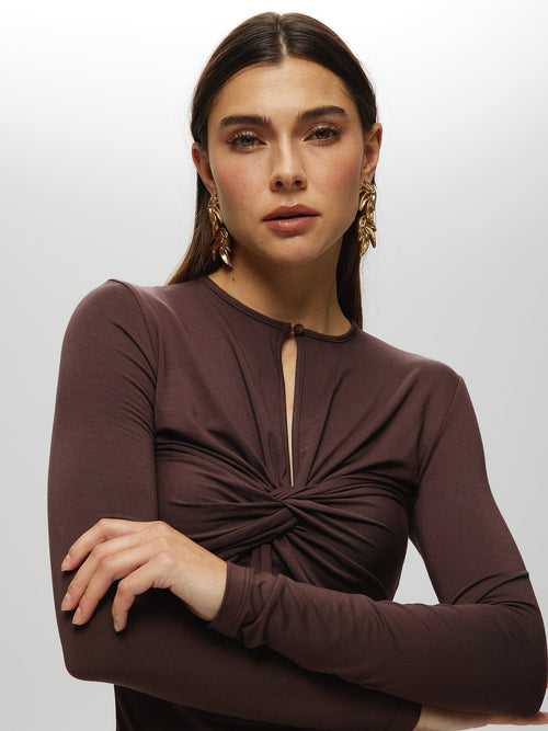 Keyhole Neckline Top S BROWN TOP Maska
