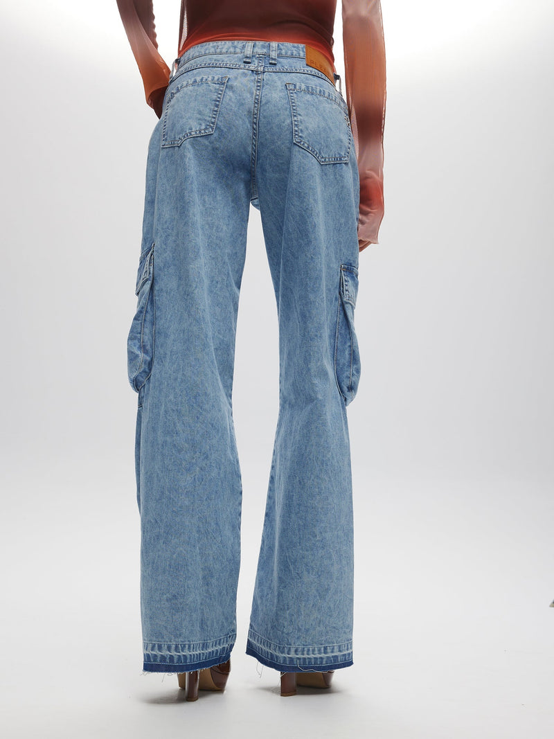 Cargo en denim bleu clair délavé PANTALON BLEU Maska