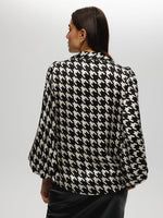Oversized Houndstooth Print Blouse WHITE TOP Maska