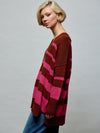 Oversized Striped V-neckline Sweater O/S BROWN SWEATER Maska