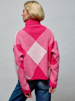 Plaid Turtleneck Knit Sweater O/S FUCHSIA SWEATER Maska