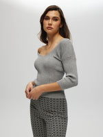 Haut côtelé à encolure en V PULL O/S GRIS Maska