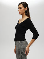 Haut côtelé à encolure en V O/S SWEATER Maska