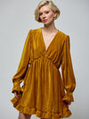 Ruffle Hem Velvet Dress YELLOW DRESS Maska