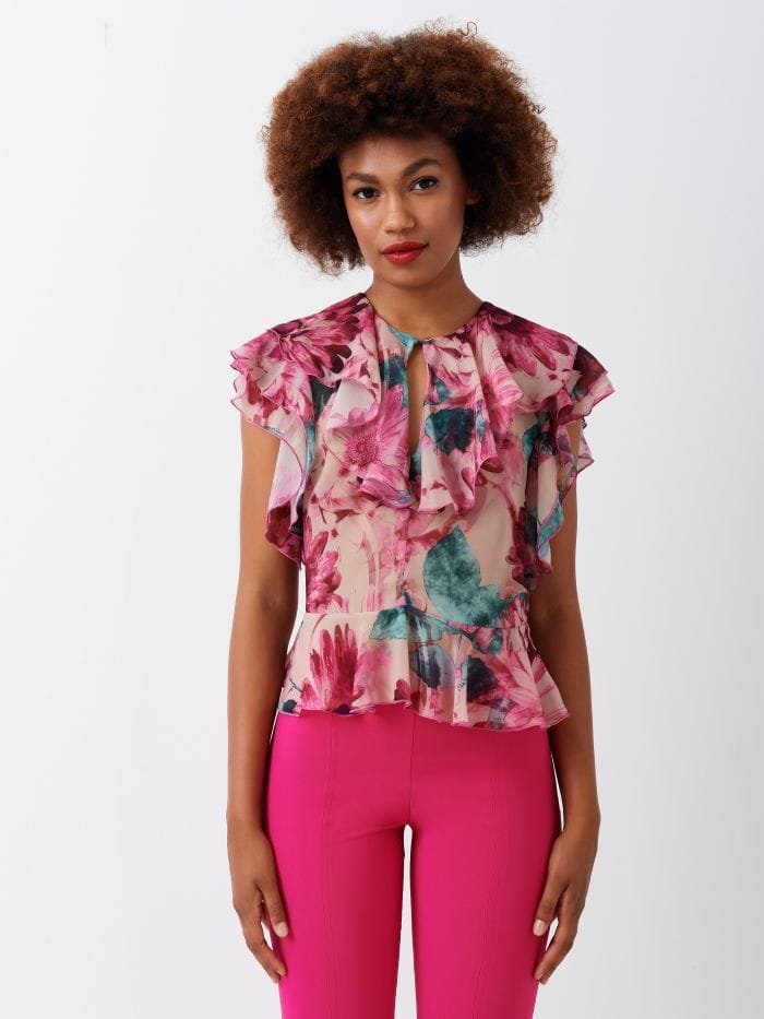 Chemisier fleuri à volants PINK TOP Maska