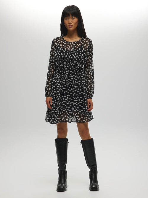 Sheer Polka Dot Print Dress S BLACK DRESS Maska