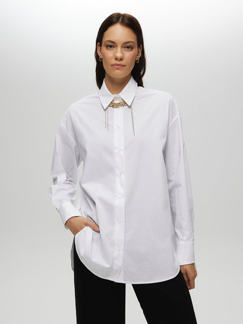 White Oversized Shirt with Necklace S WHITE TOP Maska