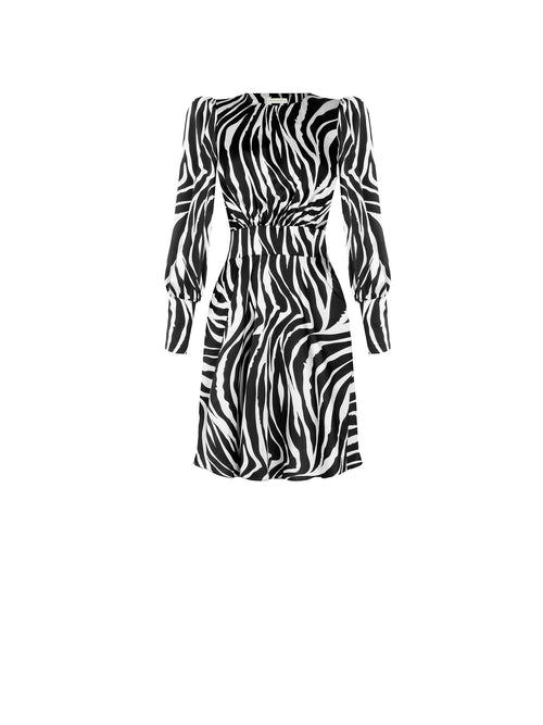 Zebra Printed Short Satin Dress XS BLACK DRESS Maska